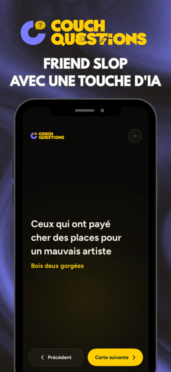 Couch Questions sur iPhone : une carte en cours de partie
