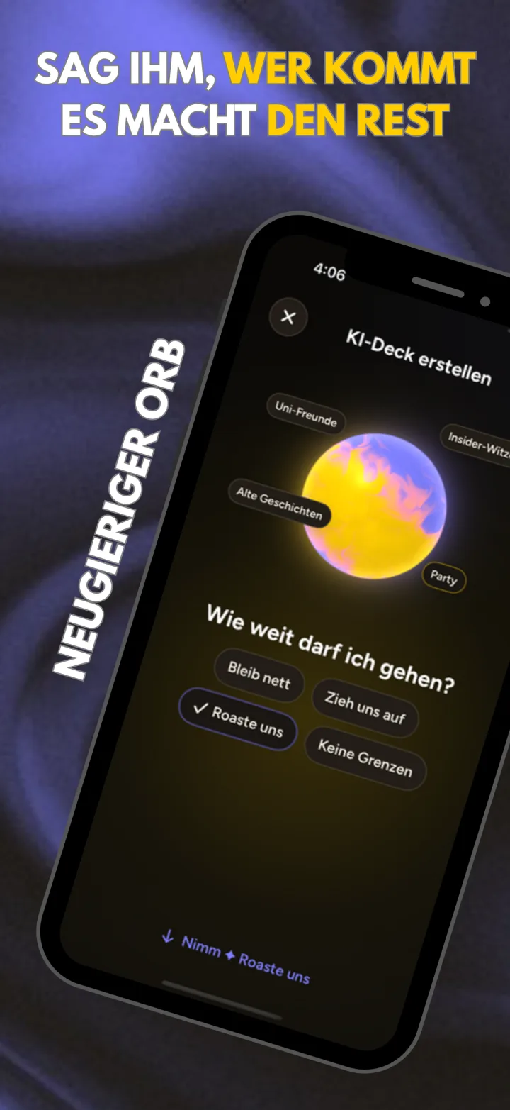 Couch Questions auf dem iPhone: Der Orb fragt, wie weit er gehen darf