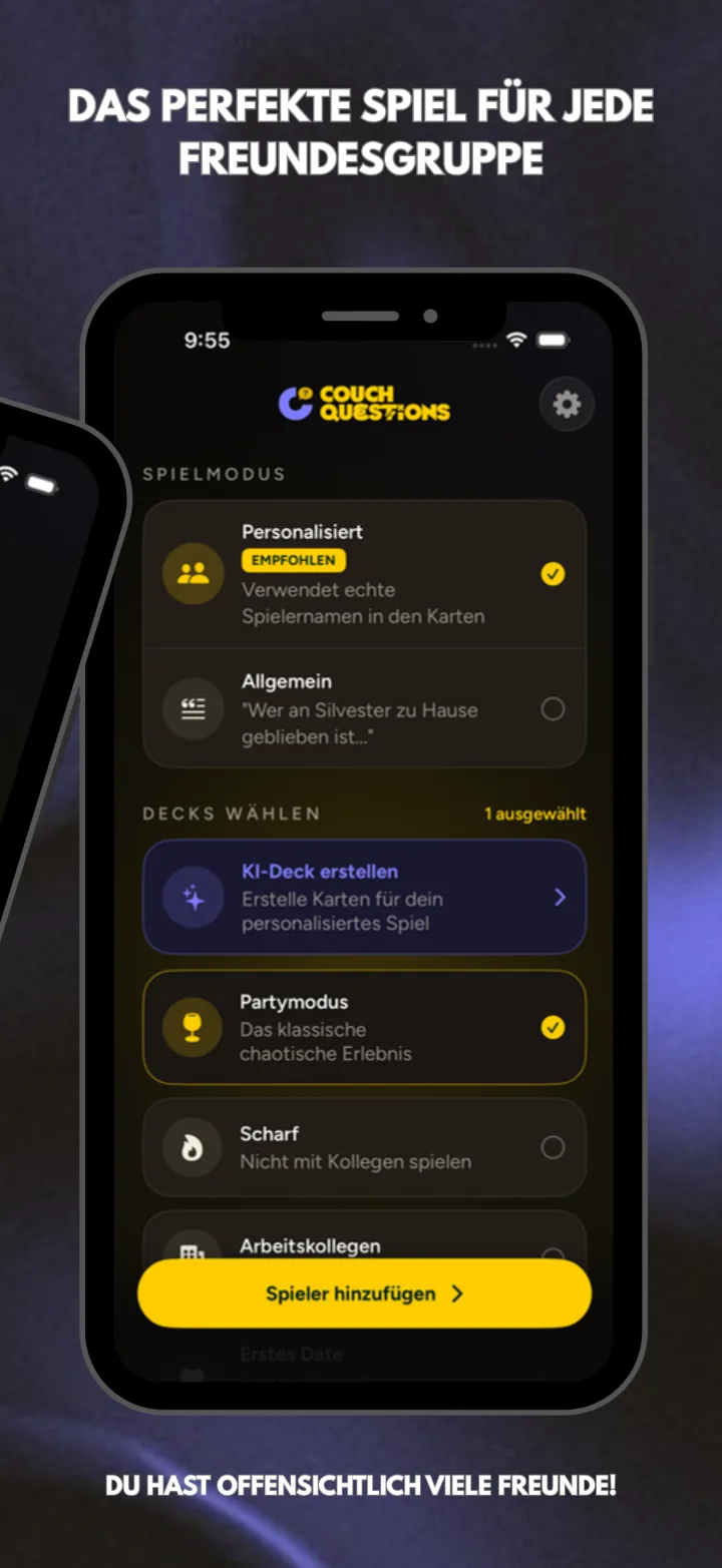 Couch Questions auf dem iPhone: Spielmodus und Decks auswählen