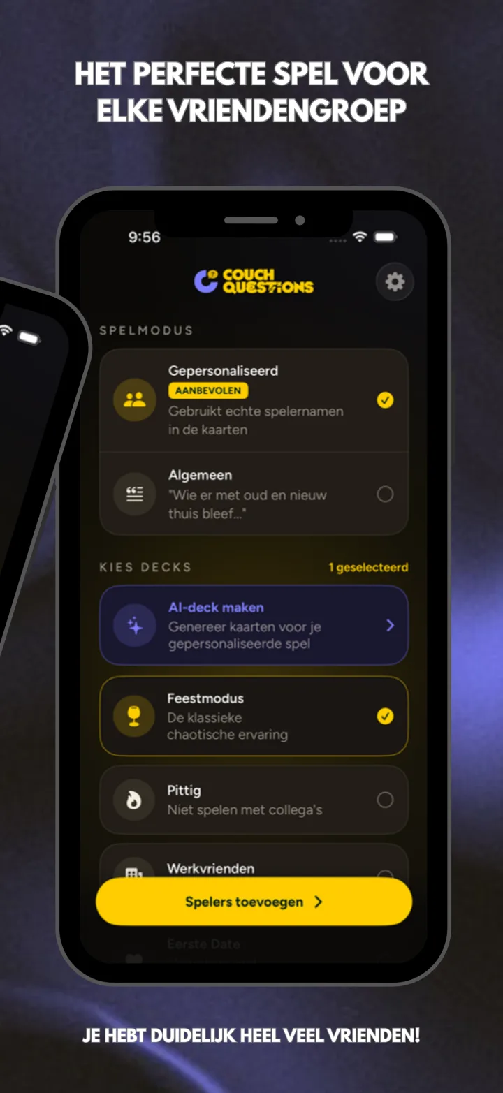 Couch Questions op iPhone: een spelmodus en decks kiezen