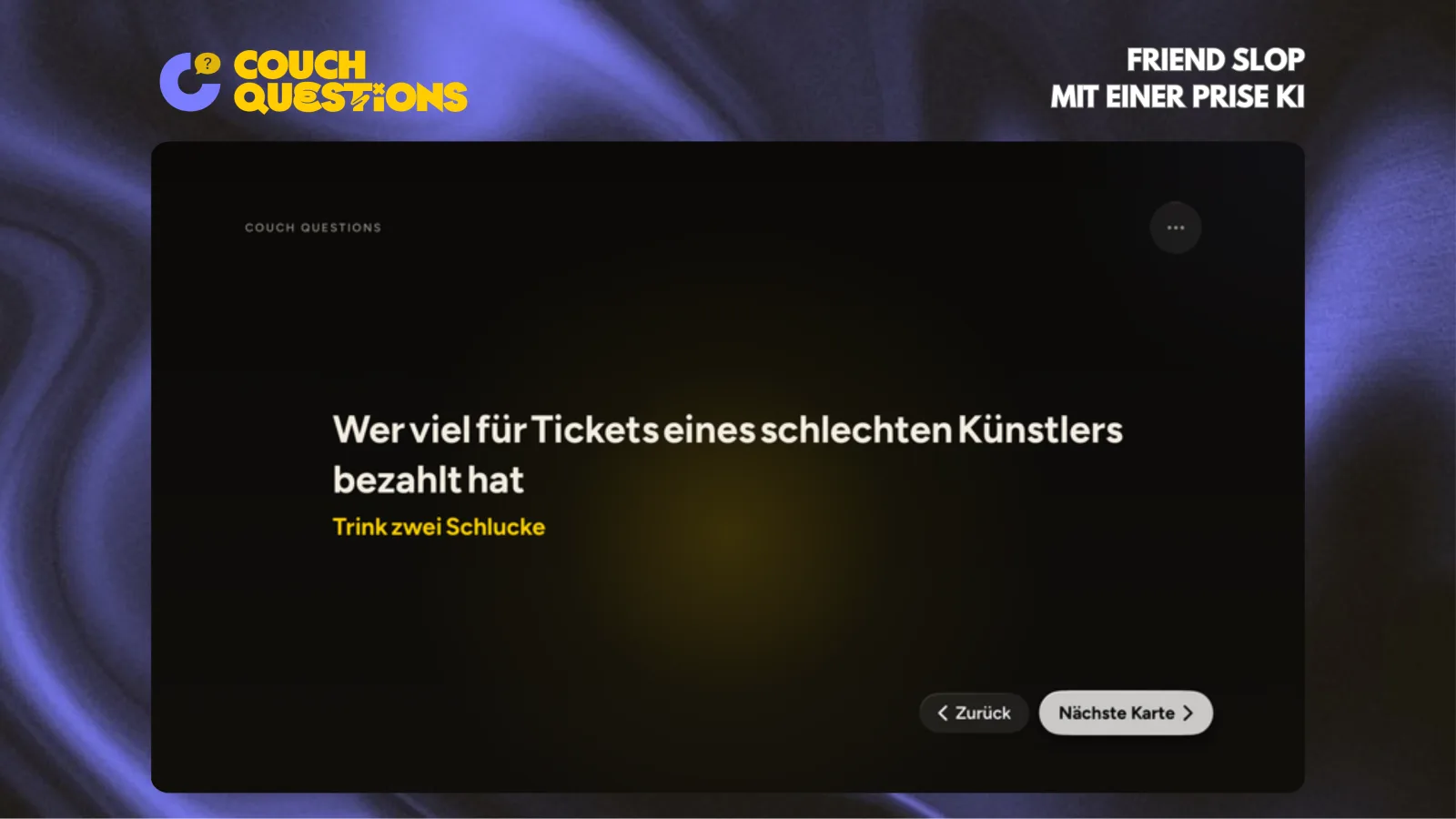 Couch Questions auf dem Apple TV: eine Karte auf dem großen Bildschirm