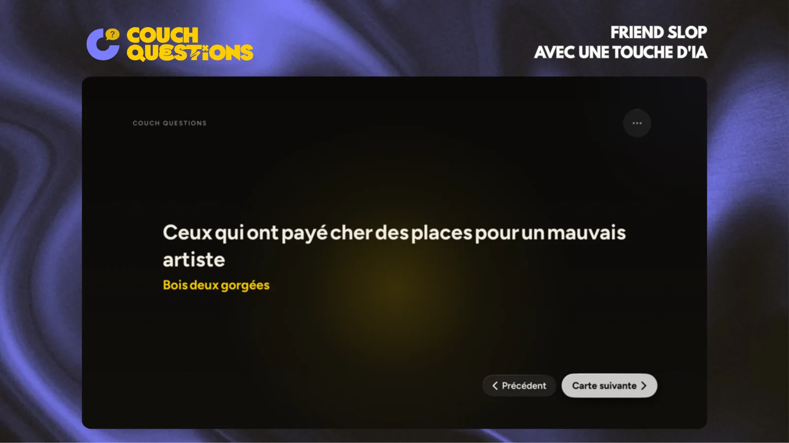 Couch Questions sur Apple TV : une carte sur grand écran