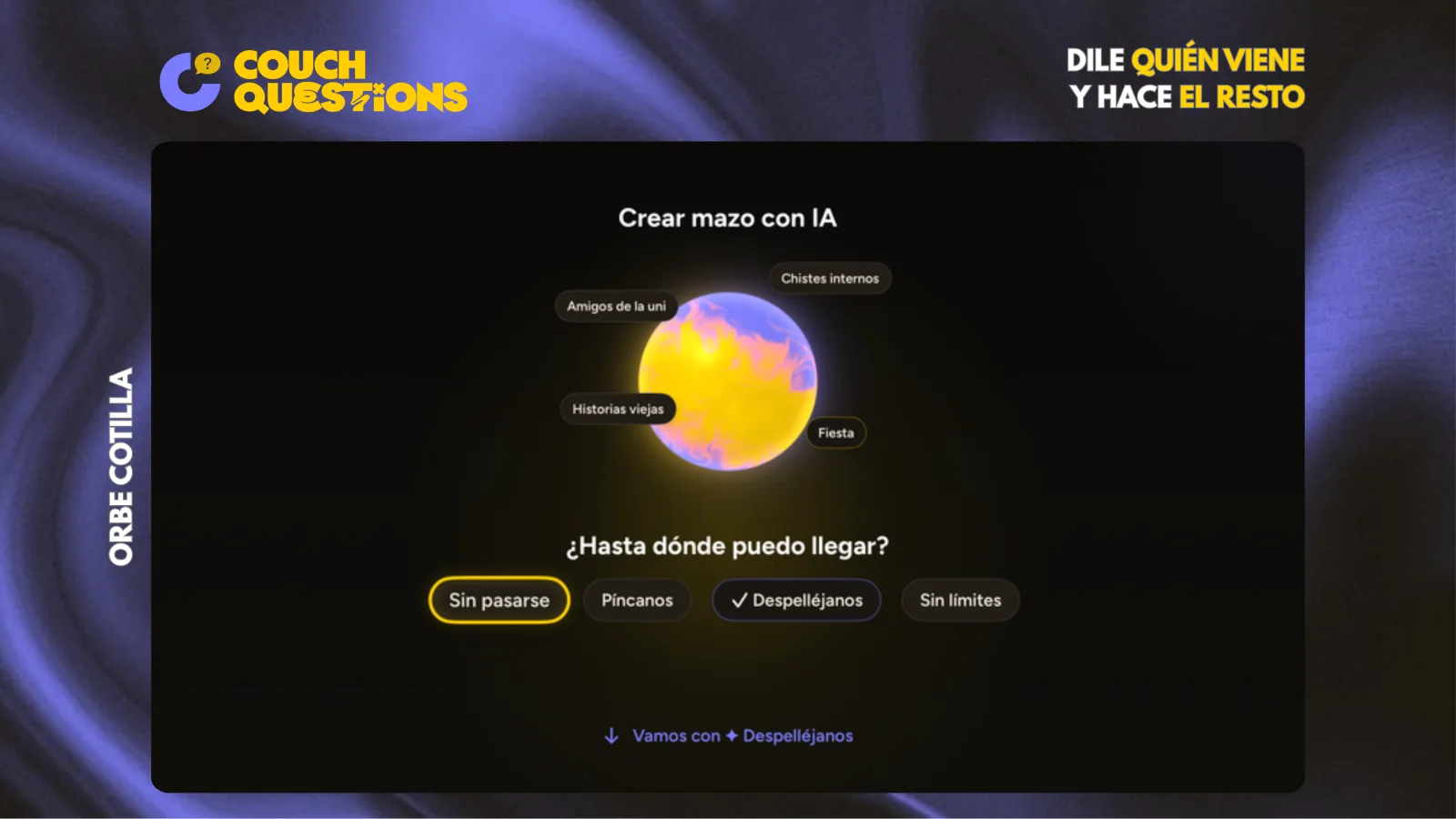 Couch Questions en Apple TV: el orbe creando un mazo con IA