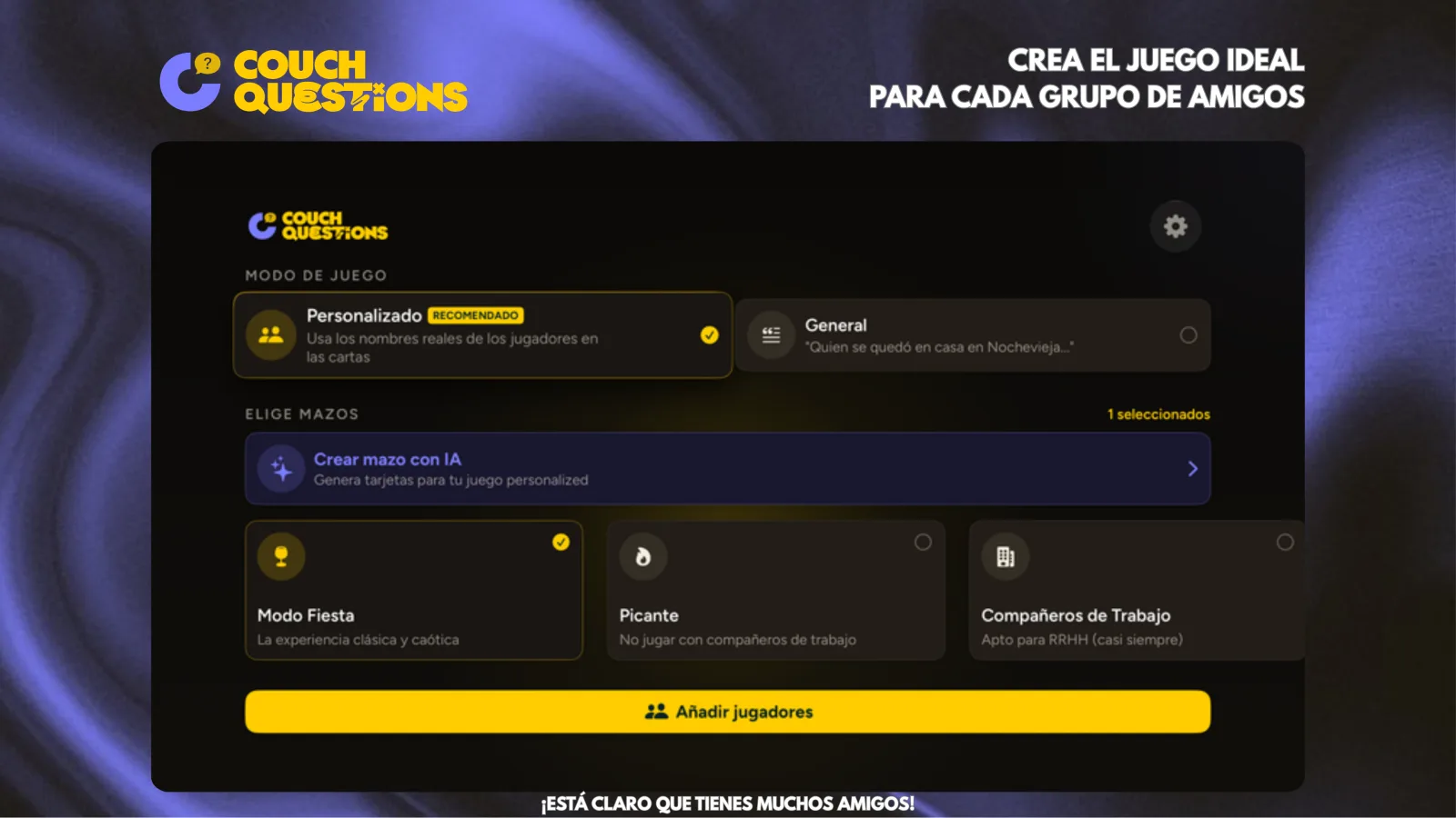 Couch Questions en Apple TV: eligiendo modo de juego y mazos