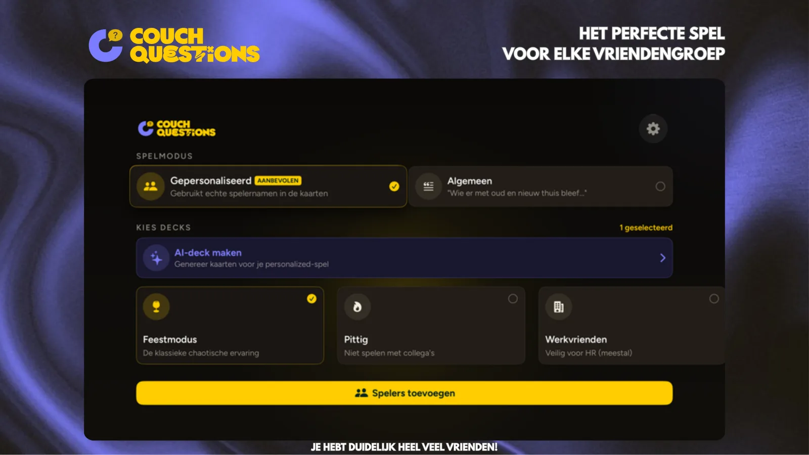 Couch Questions op Apple TV: een spelmodus en decks kiezen